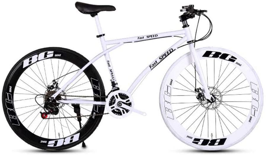 LRHD Men's and Women's Road Bicycles, 24-Speed 26-inch Bicycles, Adult-only, High Carbon Steel Frame, Road Bicycle Racing, Wheeled Road Bicycle Double Disc Brake Bicycles (Black and White)